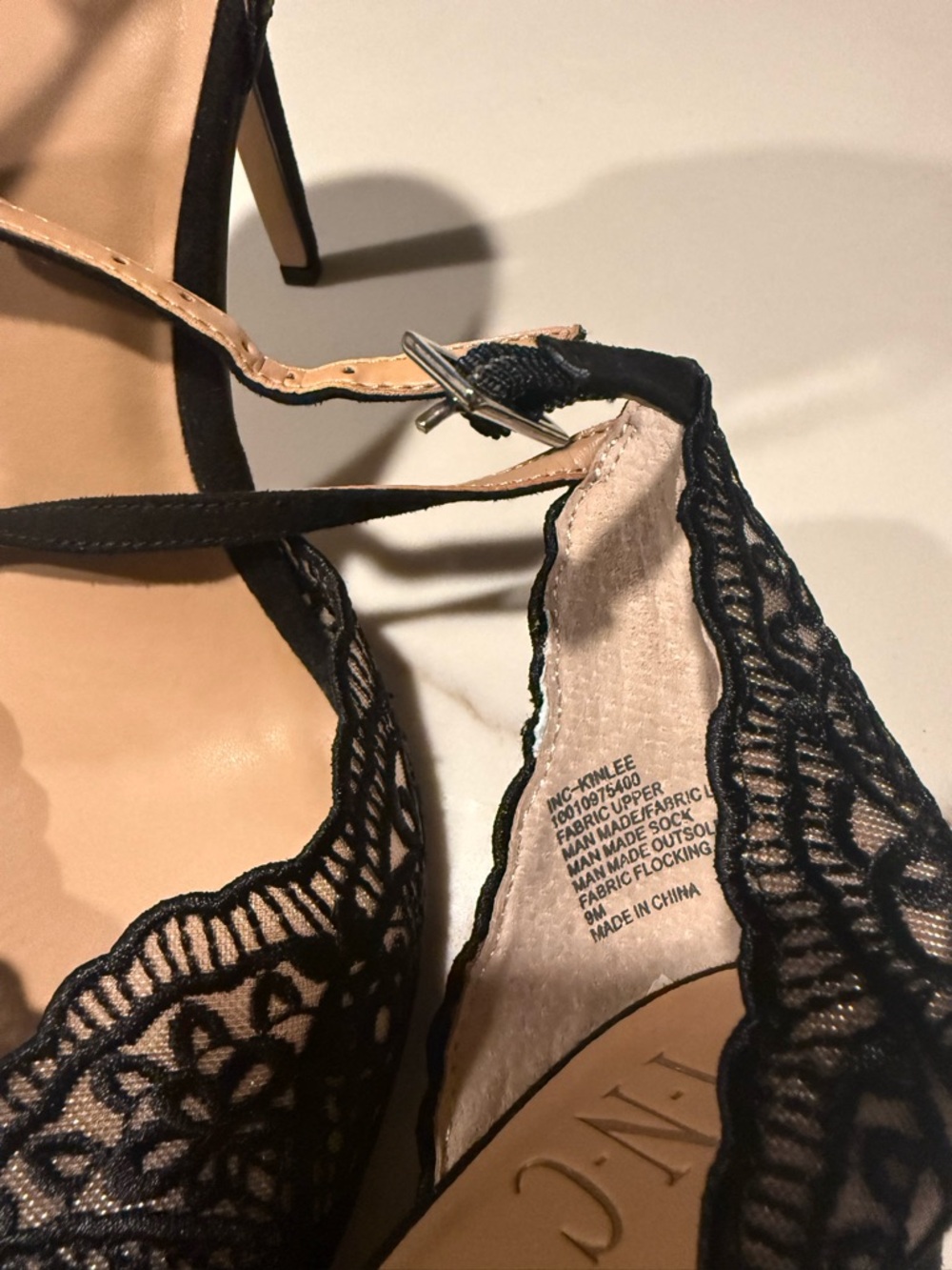 INC International Concepts Black Lace Ankle-Strap Heels